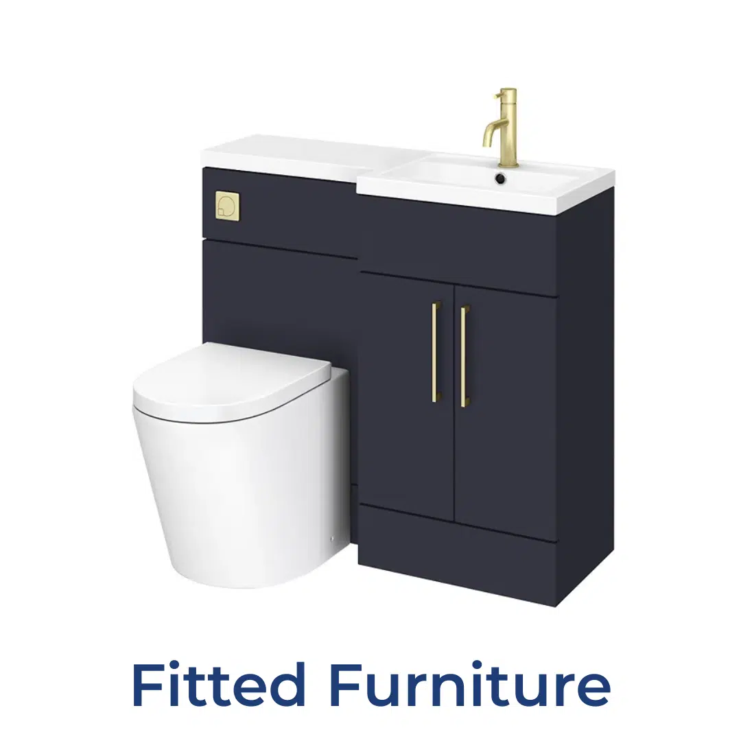 Fitted bathroom furniture with a tap and a toilet