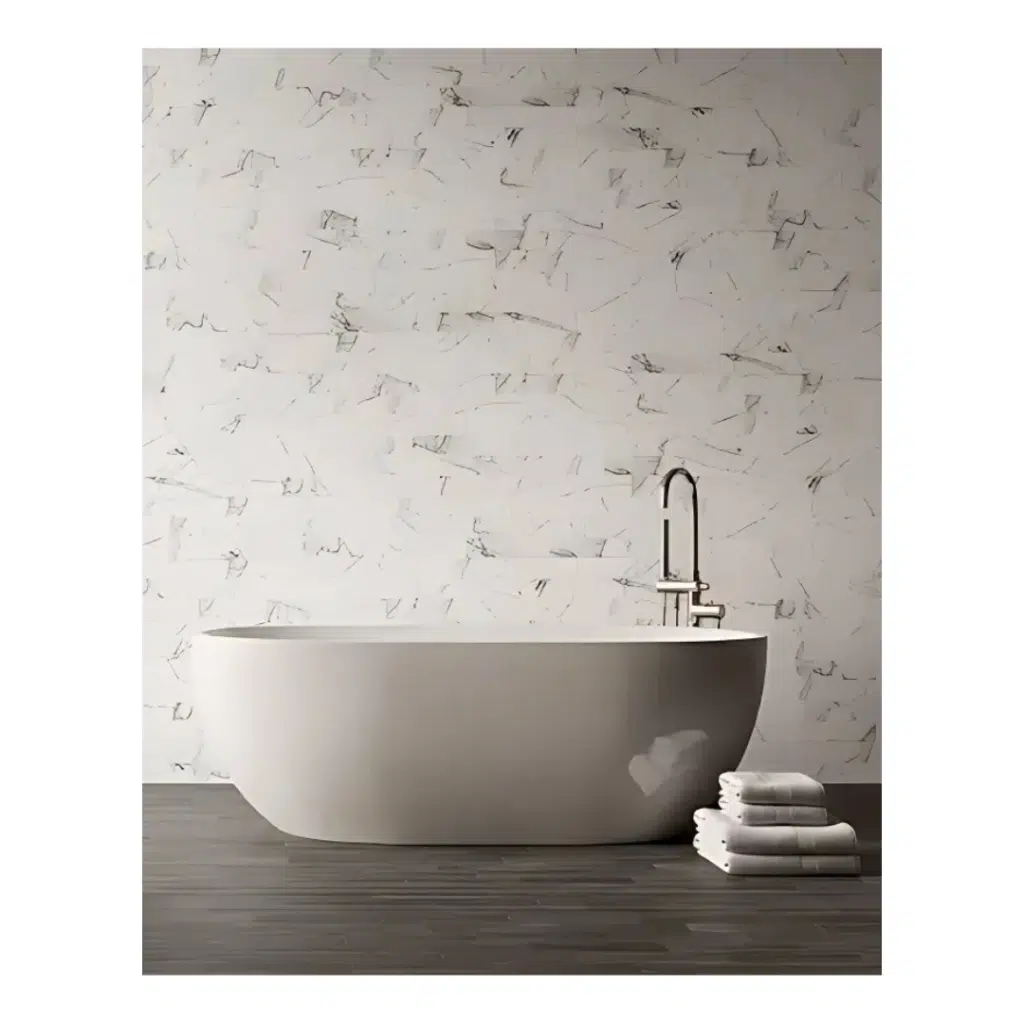 This exciting new range comes in white marble with black veins. This beautiful high-end smooth matt texture creates a lovely contrast. Thanks to its 72 different patterns the effect achieved is that of a very natural marble. The look of marble has always been timeless. Rich veined marble has never gone out of fashion and it looks equally good at home in contemporary interiors as well as traditional designs. Tile size 75mm x 300mm brick style Also available is Tattoo Black, a black marble with white veins.