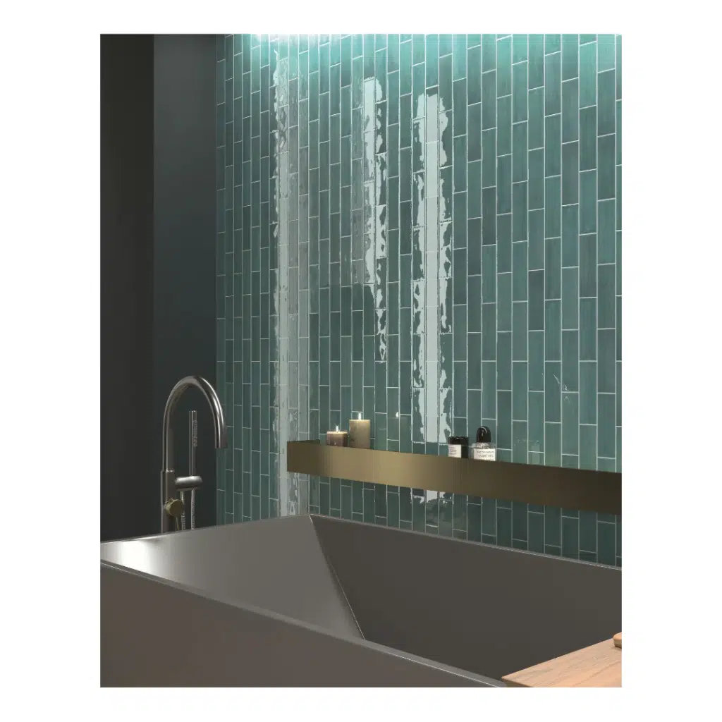 As the name suggests, this beautiful crafted tile offers a small brick tile in a stunning gloss finish. The hand finish effect across the tile bounces of the light to create that perfect finish. This porcelain tile is available in two bold, solid colours of Green & Turquoise.
